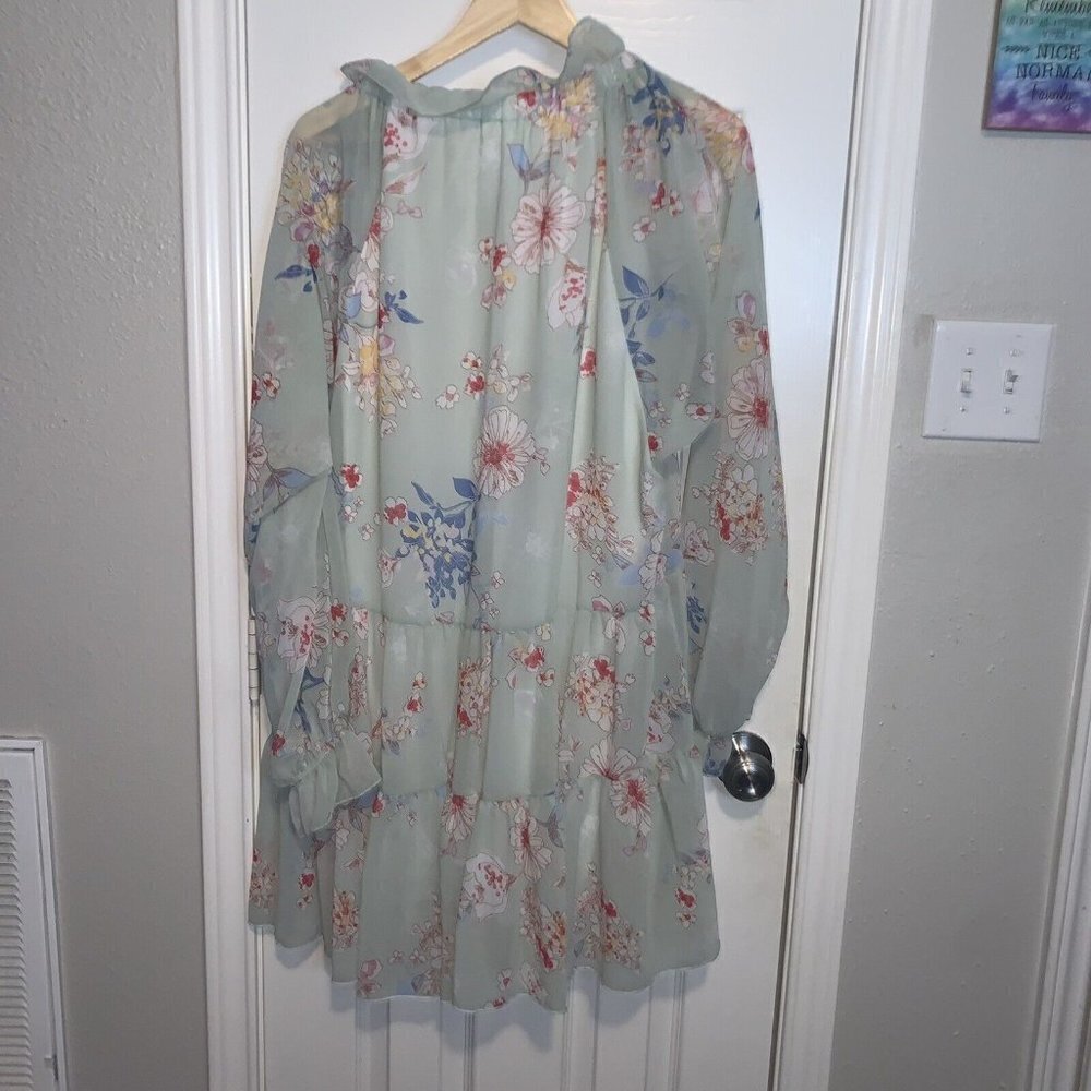 Altar'd State Sheer Mint Green Floral Cottegecore Babydoll Tiered Dress Medium - Picture 6 of 9
